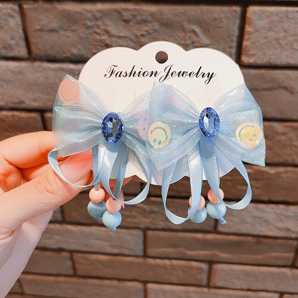 Set 2 kẹp tóc nơ phối đá hạt vòng