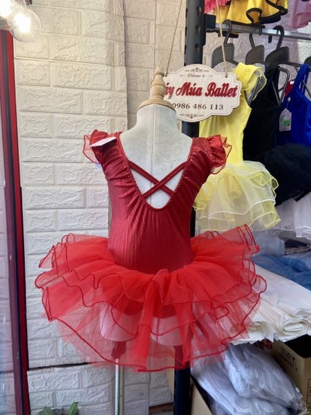 Váy múa tay tiên hoa nhũ đỏ