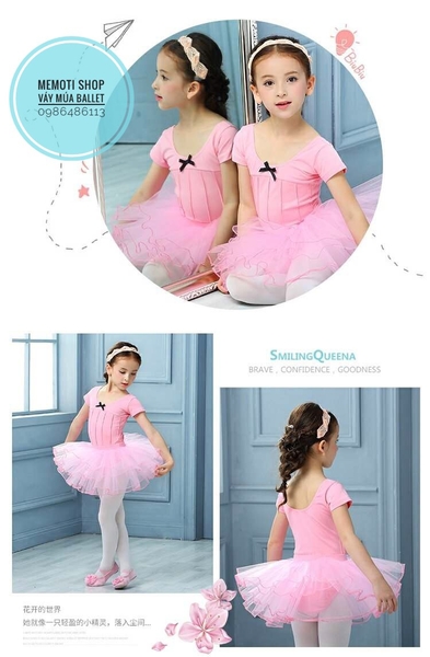 Set váy múa gân nơ đen ngắn
