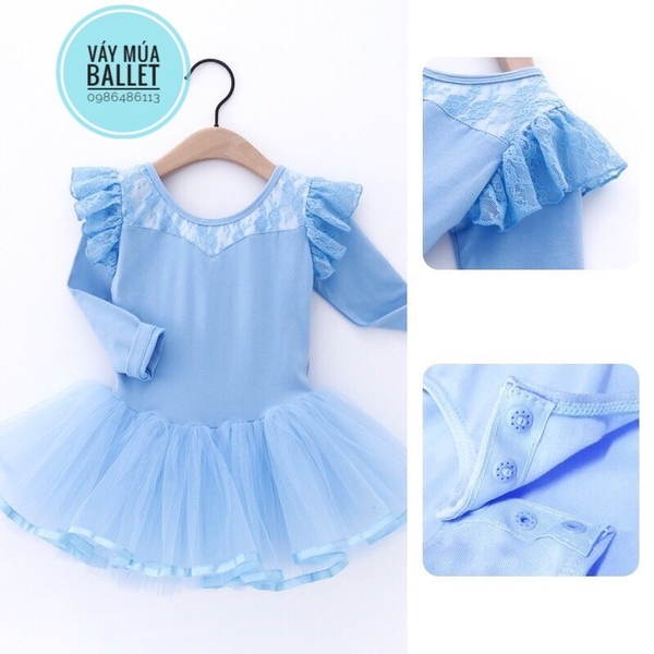 Váy múa phối ren tiên dài tay (xanh, hồng, tím)