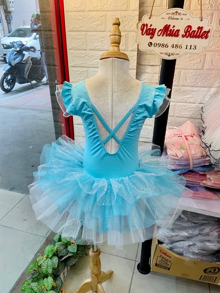 Váy múa tiên nơ xanh nhũ