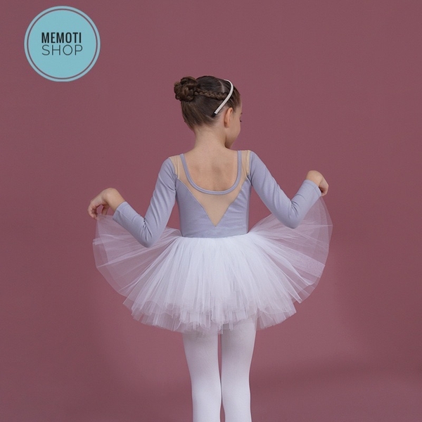 Set áo váy múa V lưng dài tay trắng