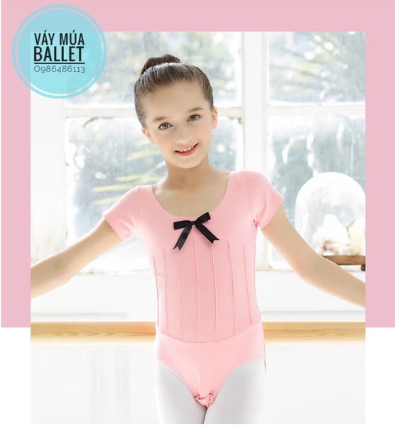 Áo tập múa gân nơ tay ngắn (hồng, xanh, đen, tím)