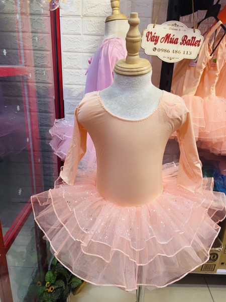 Váy múa hoa nhũ tay lỡ/dài kem