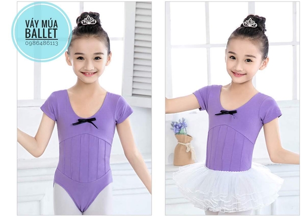 Set áo váy múa tím phối trắng