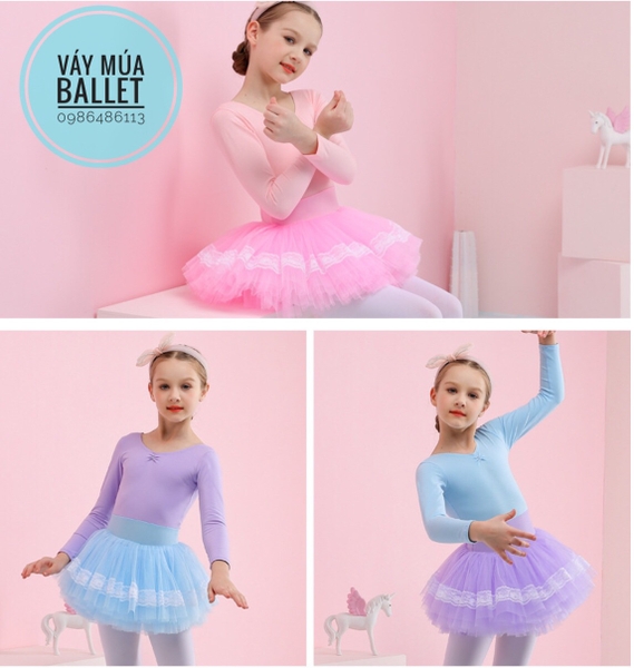 Váy múa viền ren dài tay