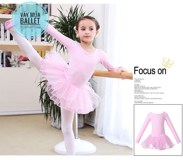 Váy múa tiên dài tay màu hồng, xanh coban, vàng, hồng đậm