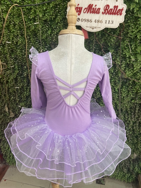 Váy múa tiên đan lưng lấp lánh tím dài tay