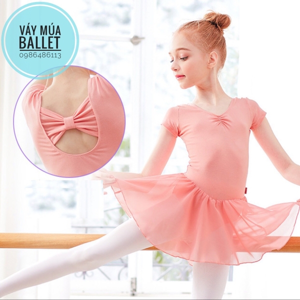 Váy tập chân voan tay ngắn kem