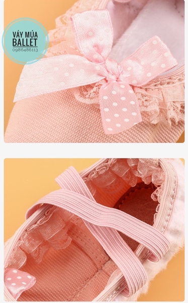 Giày vải múa viền ren kem