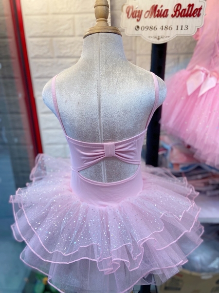 Váy múa 2 dây girl nơ lưng lấp lánh