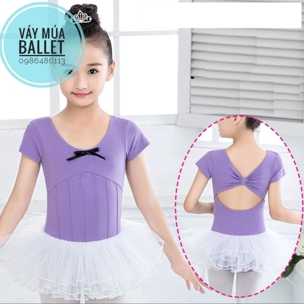 Set áo váy múa tím phối trắng