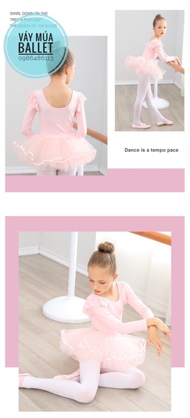 Váy múa phối ren tiên dài tay (xanh, hồng, tím)