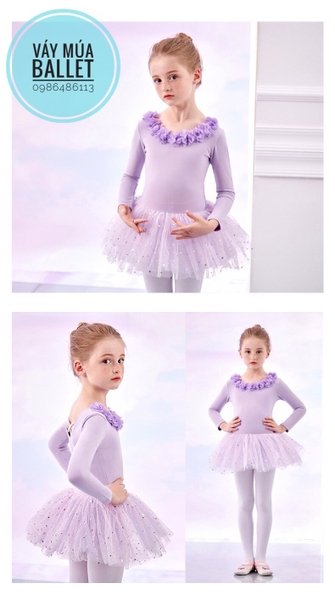 Váy múa hoa cổ sao dài tay (kem, hồng, tím, xanh)