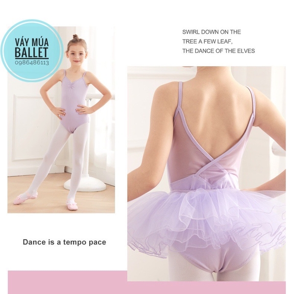 Set áo váy múa 2 dây vạt chéo lưng (tím, xanh, hồng)