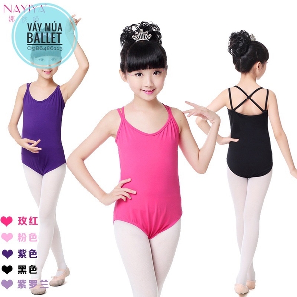 Áo tập múa 2 dây chéo (tím, xanh, hồng, đen)