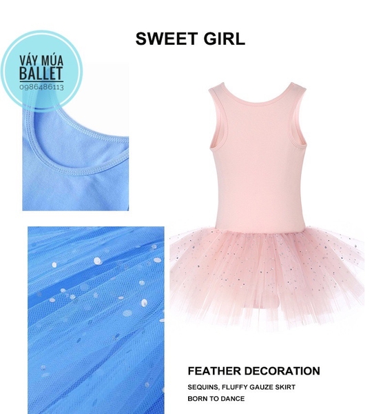 Váy múa ba lỗ sao lấp lánh (tím, đen, hồng)