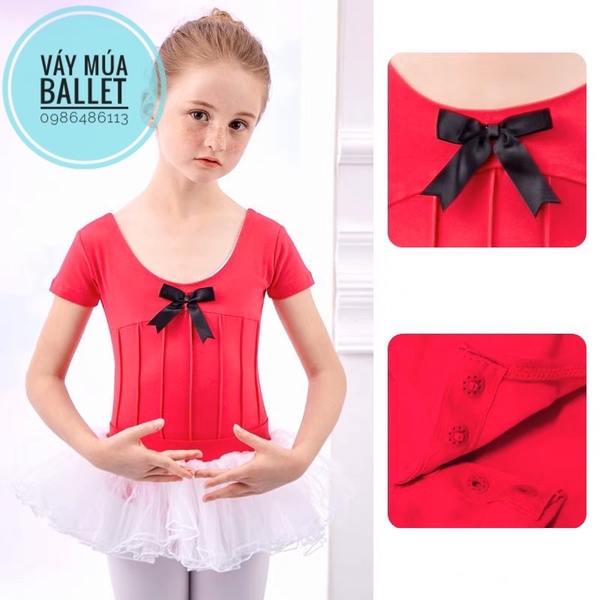 Áo tập múa gân nơ tay ngắn (hồng, xanh, đen, tím)