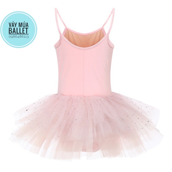 Váy múa 2 dây sao lấp lánh (đen, hồng)