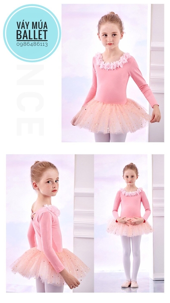 Váy múa hoa cổ sao dài tay (kem, hồng, tím, xanh)