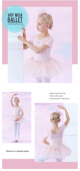 Váy múa voan bướm lấp lánh ngắn (hồng, tím)