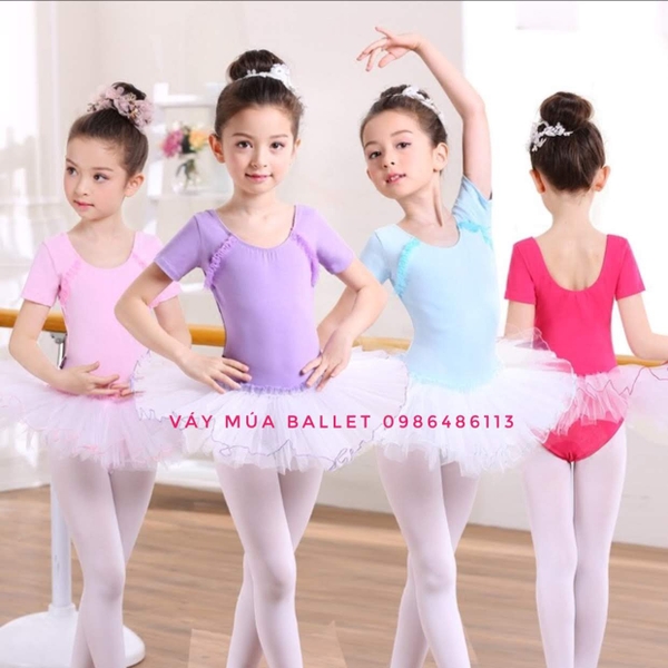Váy múa bèo cầu ngực 4 màu phối trắng