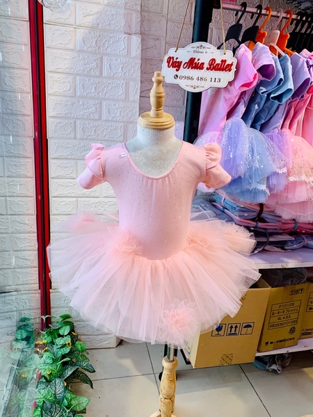 Váy múa cotton đá tiên ngắn voan hoa bồng