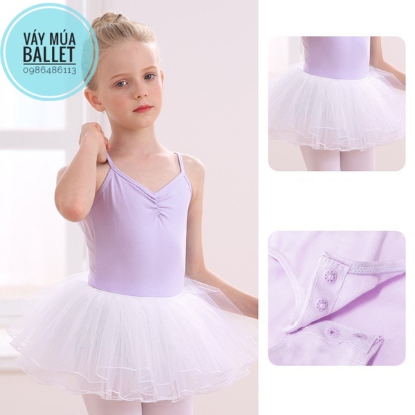 Set áo váy múa 2 dây vạt chéo lưng (tím, xanh, hồng)