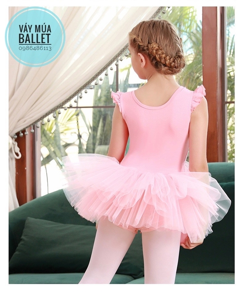 Váy múa tay tiên nơ đáp ngực (hồng, tím)