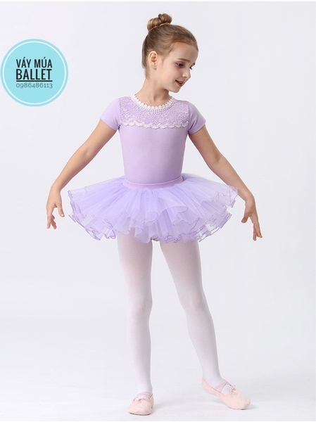 Set áo váy múa ren ngực giọt lệ tay ngắn (xanh, tím, đen, hồng)