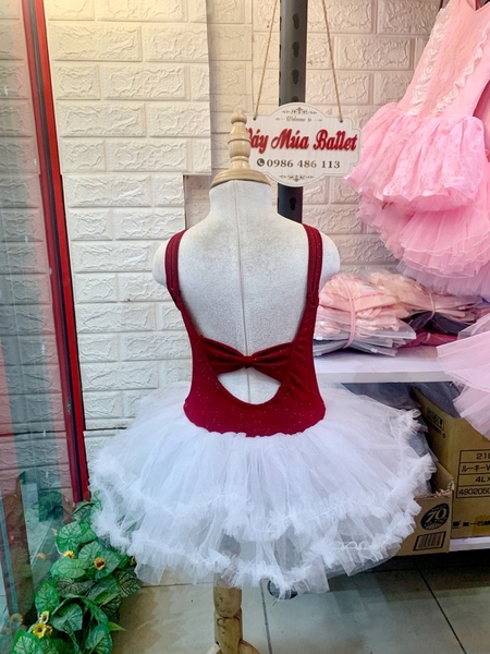 Váy múa dây thun nhũ đỏ đô tutu