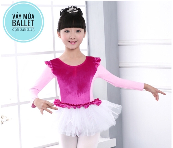 Váy múa phối nhung bèo hồng