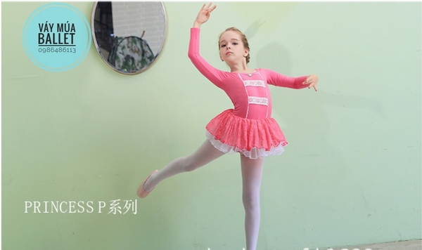 Váy múa ren tầng dài tay màu hồng, màu xanh