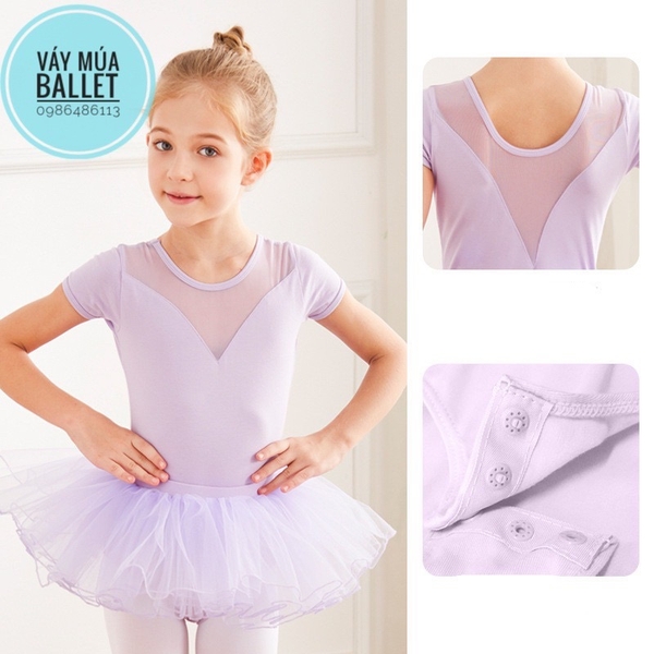 Set áo váy múa V lưng tay ngắn (tím, hồng, xanh)