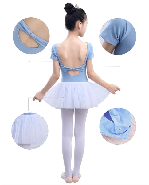 Váy múa tay ngắn nơ lưng voan mềm