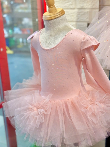 Váy múa tiên dài tay cotton đá hoa bồng