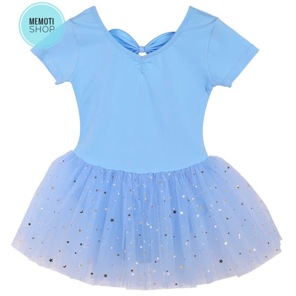 Váy múa nơ lưng sao tay ngắn (tím, xanh, hồng)