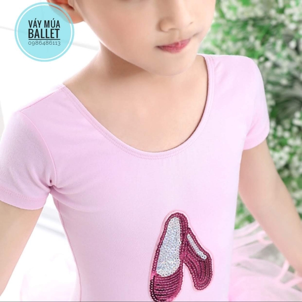 Váy múa kimsa giày tay ngắn màu hồng, tím