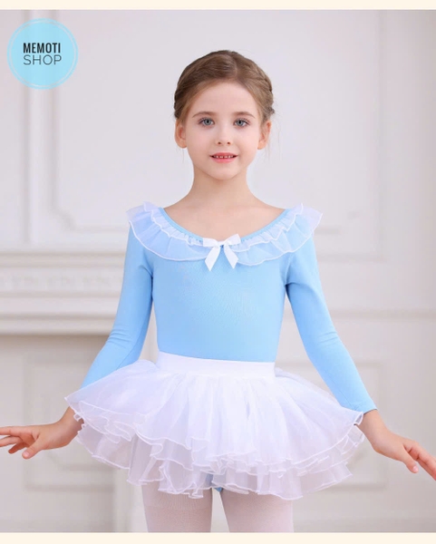 Set áo váy múa bèo cổ dài hồng trắng