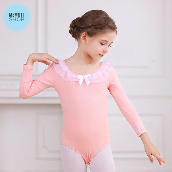 Set áo váy múa bèo cổ dài hồng trắng