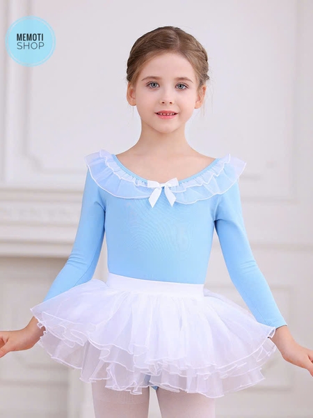 Set áo váy múa bèo cổ dài hồng trắng