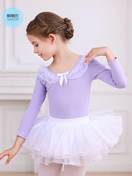 Set áo váy múa bèo cổ dài hồng trắng