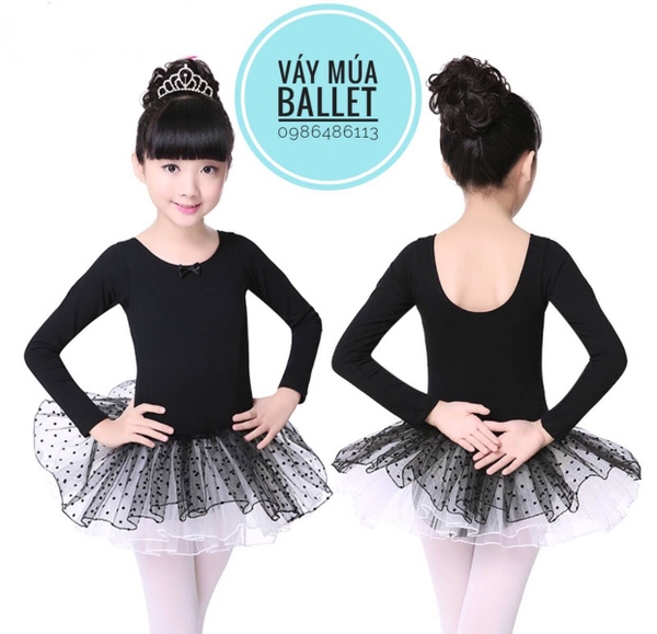 Váy múa basic dài tay màu hồng