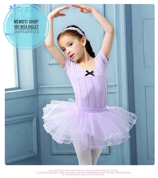 Set váy múa gân nơ đen ngắn