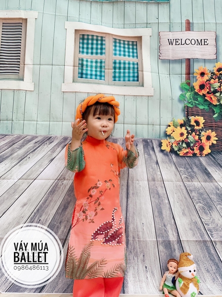 Bộ áo dài cam đôi vịt cườm