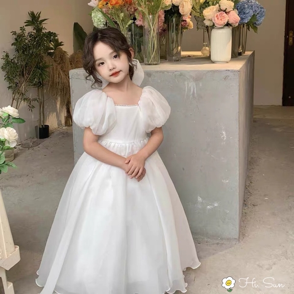Váy công chúa voan tơ trắng bồng s110