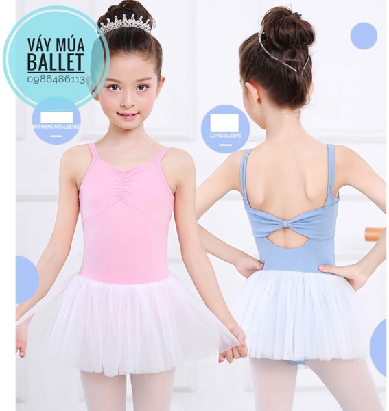 Váy múa 2 dây nơ lưng voan mềm