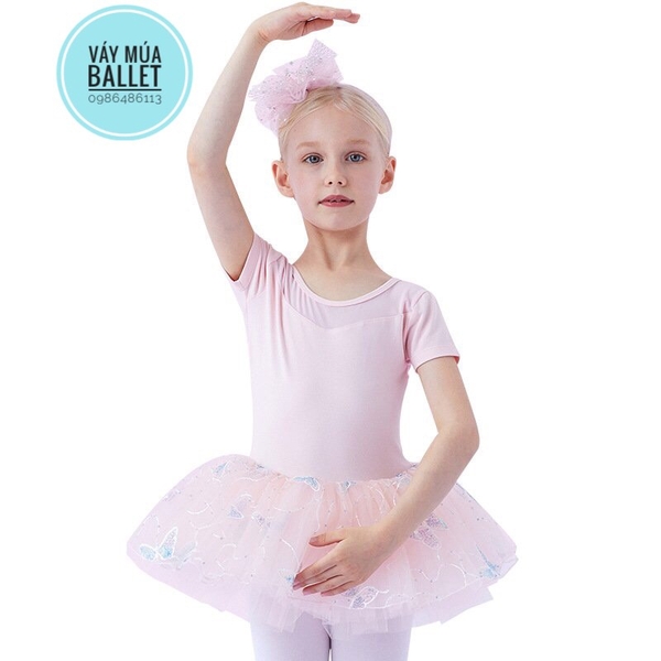 Váy múa voan bướm lấp lánh ngắn (hồng, tím)