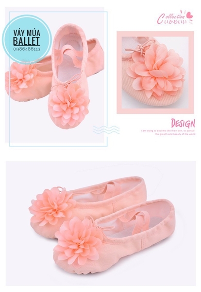 Giày vải múa hoa to (hồng, kem)