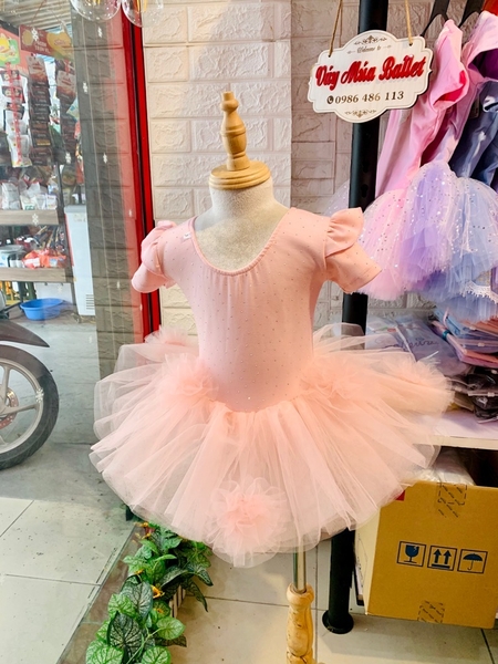 Váy múa cotton đá tiên ngắn voan hoa bồng